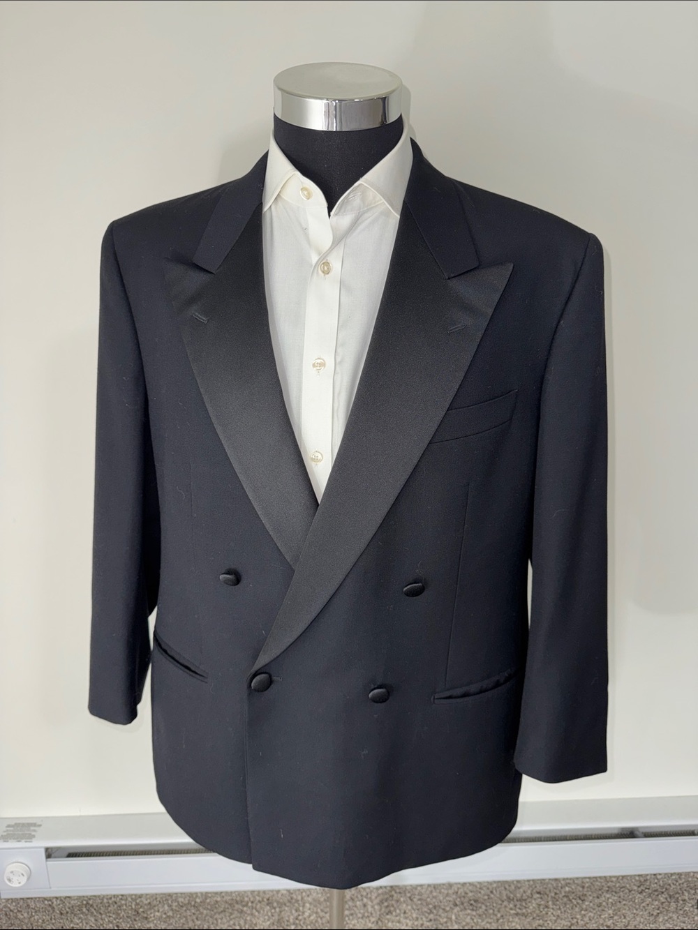 Lubiam mens 42R black double breast 100% wool peak lapel tuxedo jacket EUC